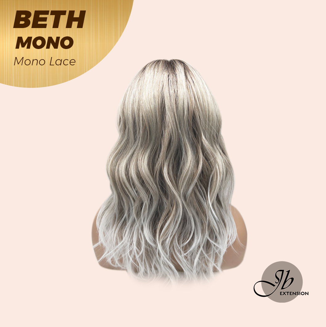 JBEXTENSION BETH MONO Monofilament Handmade Wig 6X5 Full Monofilament Hand Tied Top Wig 17 Inches Cream Grey Mono Lace Wig with Anti-slip Silicone Strips Glueless Wig BETH MONO【BENDY EAR TABS】