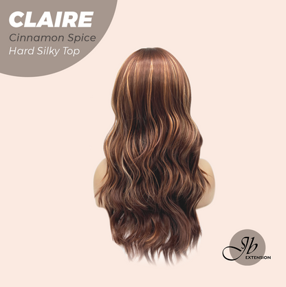 JBEXTENSION 22 Inches Scalpiana Cinnamon Spice 3.5X4 Hard Silky Top Natural Scalp Effect Women Wig with Bangs CLAIRE SILKY TOP - CINNAMON SPICE