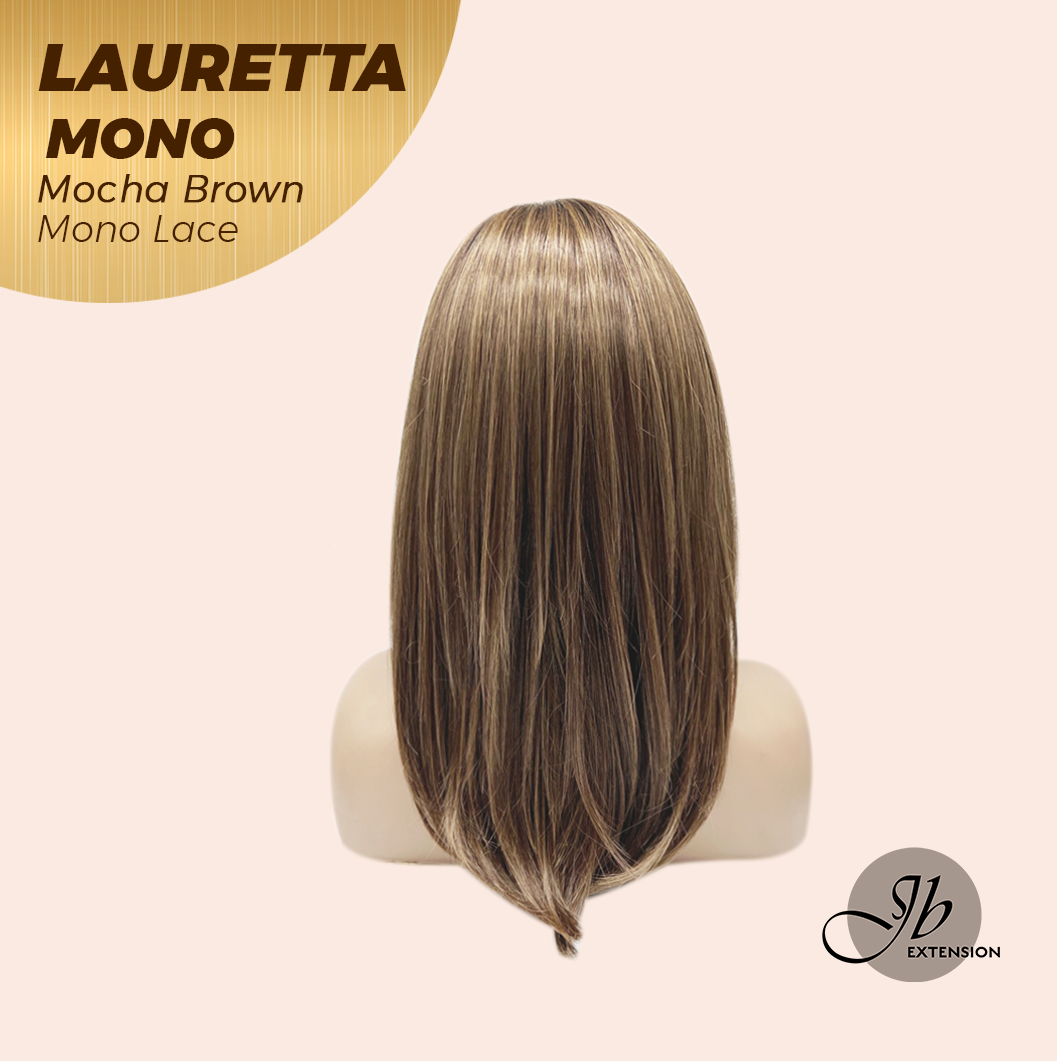 JBEXTENSION LAURETTA MONO Monofilament Handmade Wig 6X5 Full Monofilament Hand Tied Top Wig 17 Inches Mocha Brown Mono Lace Wig with Anti-slip Silicone Strips Glueless Wig LAURETTA MONO - MOCHA BROWN【BENDY EAR TABS】