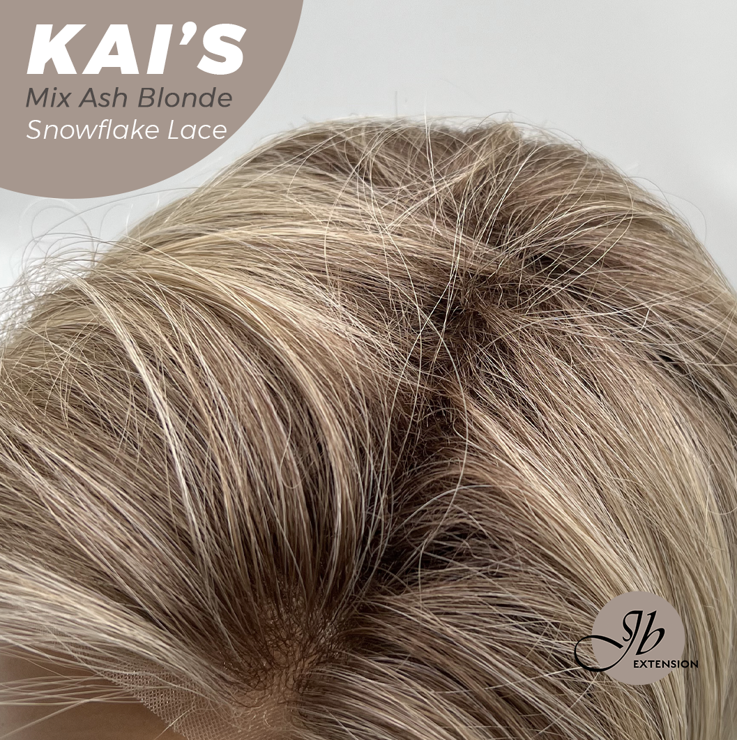 JBEXTENSION 18 Inches Mix Ash Blonde Pre-Cut Snowflake Lace Frontlace Glueless Wig KAI'S MIX ASH BLONDE【PERMATEASE】【BENDY EAR TABS】- M/L