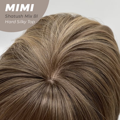 JBEXTENSION 16 Inches Scalpiana 3.5X4 Hard Silky Top Natural Scalp Effect Shatush Mix Blonde Body Wave Wig with Bangs Wig MIMI SILK TOP - SHATUSH MIX BLONDE