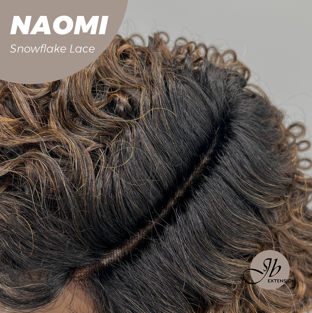 [FINAL SALE] JBEXTENSION 13 Inches Deep Curly Dark Brown with Blonde Highlight Pre-Cut Side Part Snowflake Lace Frontlace Glueless Black Sapphire Wig NAOMI【BENDY EAR TABS】