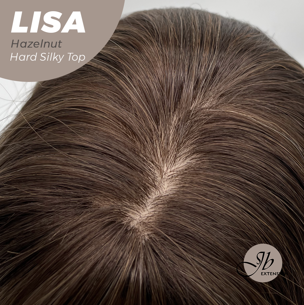 JBEXTENSION 26 Inches Scalpiana Long Curly Hazelnut 3.5X4 Hard Silky Top Natural Scalp Effect Wig with Bangs LISA HAZELNUT