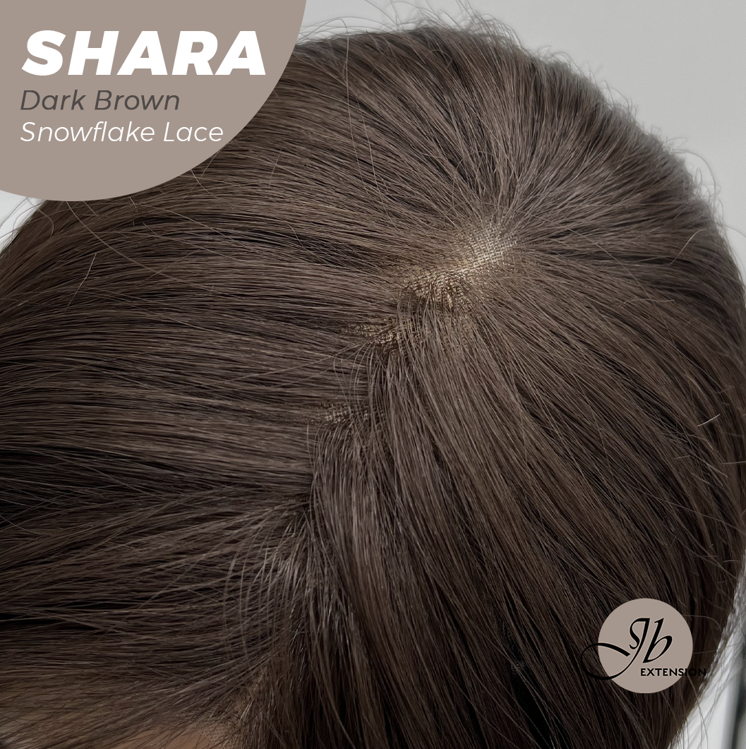 JBEXTENSION 17 Inches Curly Dark Brown Pre-Cut Arc Snowflake Lace Frontlace Glueless Wig SHARA DARK BROWN【BENDY EAR TABS】
