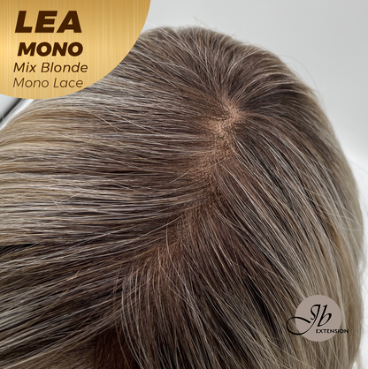 JBEXTENSION LEA MONO Full Monofilament Handmade Full Lace Full Hand Tied Wig 14 Inches Mix Blonde Mono Lace Handmade Futura Fiber Wig with Anti-slip Silicone Strips Glueless Wig LEA MONO MIX BLONDE【BENDY EAR TABS】