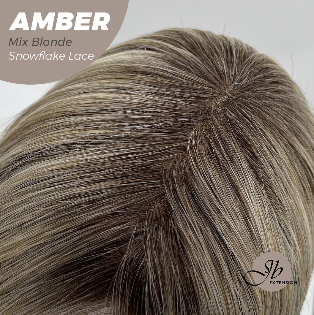 JBEXTENSION 21 Inches Straight Mix Blonde Pre-Cut Arc Snowflake Lace Frontlace Glueless Wig AMBER MIX BLONDE【BENDY EAR TABS】