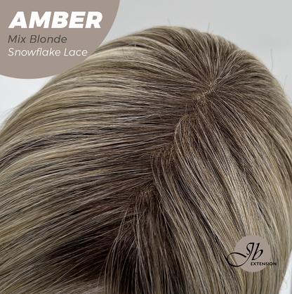 JBEXTENSION 21 Inches Straight Mix Blonde Pre-Cut Arc Snowflake Lace Frontlace Glueless Wig AMBER MIX BLONDE【BENDY EAR TABS】