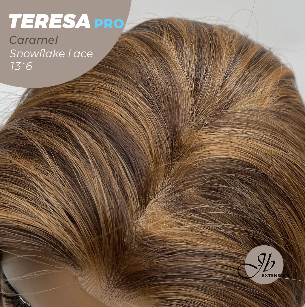 JBEXTENSION 18 Inches Caramel Pre-Cut 13X6 Free Part Snowflake Lace Frontlace Glueless Wig TERESA PRO - CARAMEL【BENDY EAR TABS】