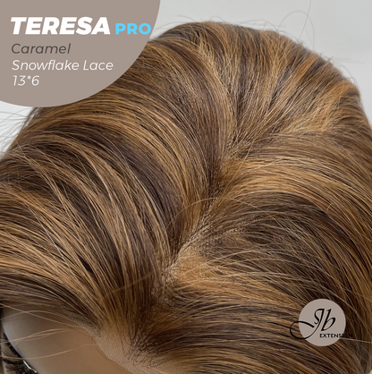 JBEXTENSION 18 Inches Caramel Pre-Cut 13X6 Free Part Snowflake Lace Frontlace Glueless Wig TERESA PRO - CARAMEL【BENDY EAR TABS】