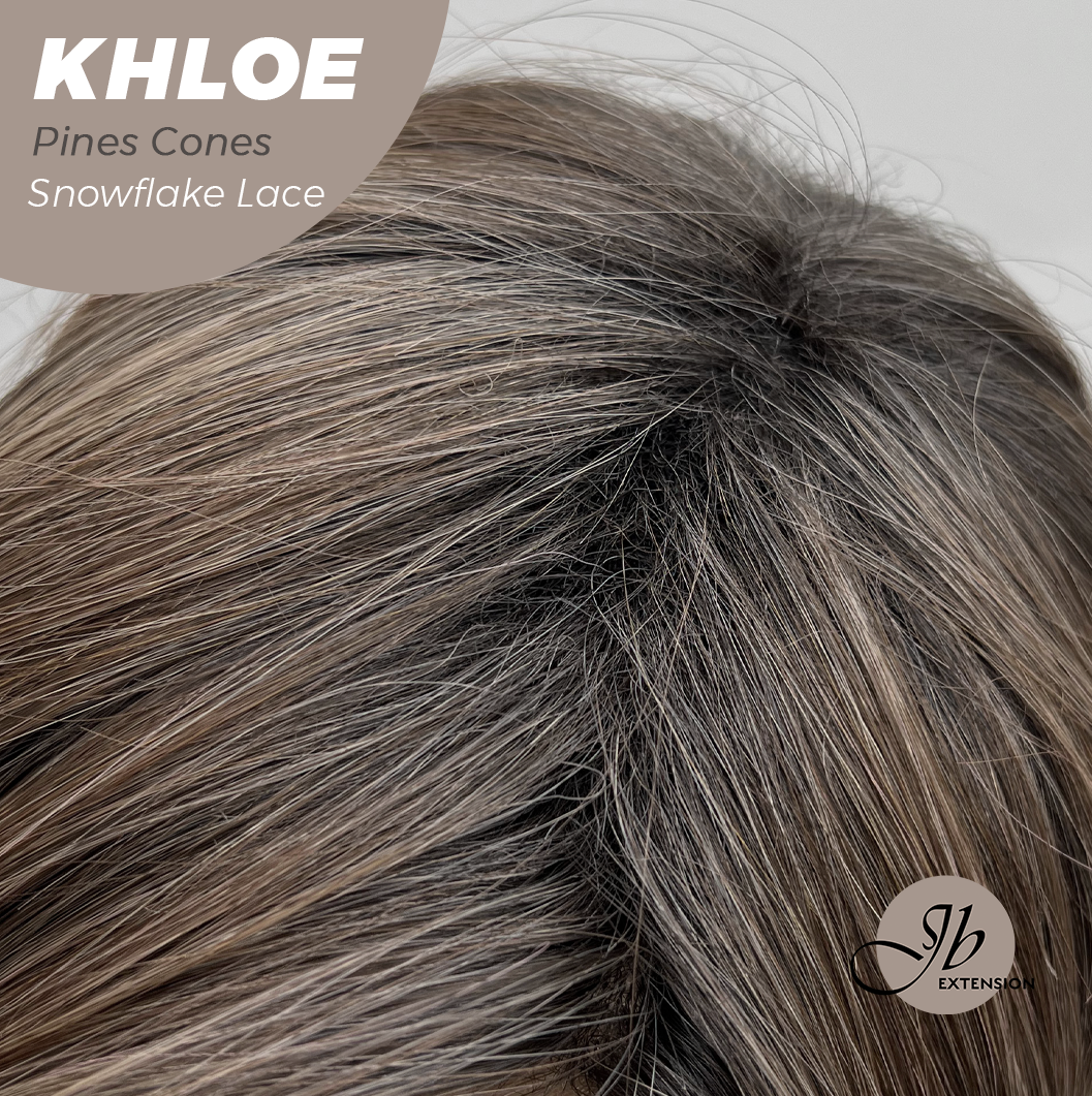 JBEXTENSION 12 Inches Bob Cut Pine Cones Pre-Cut Snowflake Lace Frontlace Glueless Wig KHLOE PINE CONES【PERMATEASE】【BENDY EAR TABS】- M/L