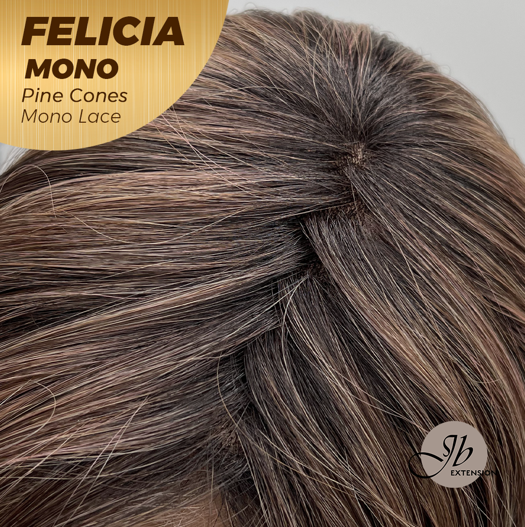 JBEXTENSION FELICIA MONO Full Monofilament Handmade Full Lace Full Hand Tied Wig 11 Inches Pine Cones Mono Lace Handmade Futura Fiber Wig with Anti-slip Silicone Strips Glueless Wig FELICIA MONO - PINE CONES【BENDY EAR TABS】