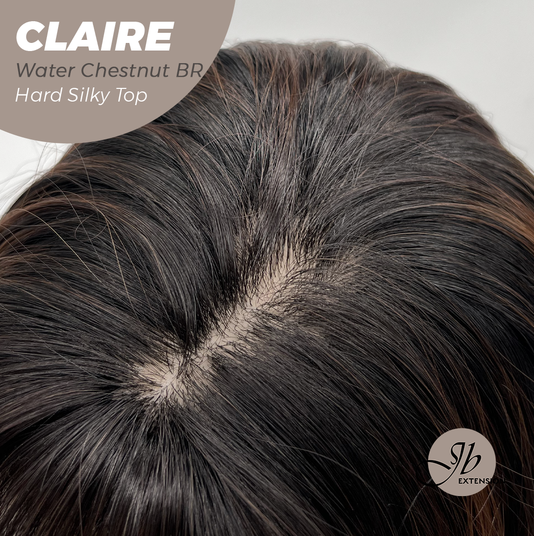 JBEXTENSION 22 Inches Scalpiana Water Chestnut Brown 3.5X4 Hard Silky Top Natural Scalp Effect Women Wig with Bangs CLAIRE SILKY TOP - WATER CHESTNUT BROWN