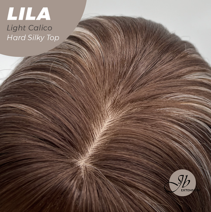 JBEXTENSION 20 Inches Scalpiana Light Calico Wolf Cut 3.5X4 Hard Silky Top Natural Scalp Effect Wig With Bangs LILA LIGHT CALICO