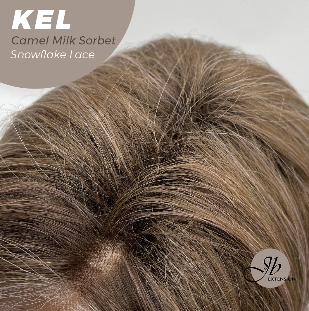 JBEXTENSION 22 Inches Camel Milk Sorbet Pre-Cut Snowflake Lace Frontlace Glueless Wig KEL CAMEL MILK SORBET【PERMATEASE】【BENDY EAR TABS】- M/L