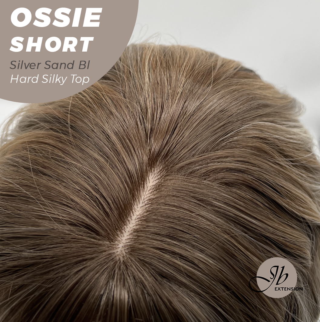 JBEXTENSION 14 Inches Scalpiana Wave Silver Sand Blonde 3.5X4 Hard Silky Top Natural Scalp Effect Wig with Bangs OSSIE SHORT - SILVER SAND BLONDE