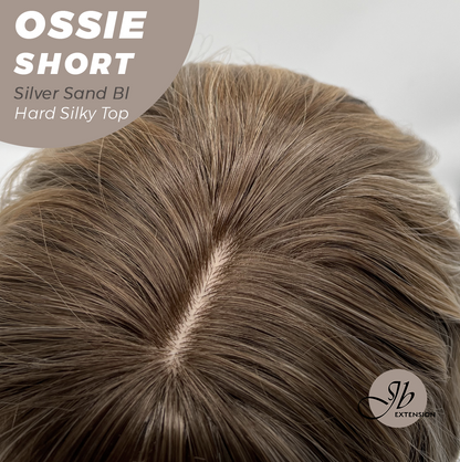 JBEXTENSION 14 Inches Scalpiana Wave Silver Sand Blonde 3.5X4 Hard Silky Top Natural Scalp Effect Wig with Bangs OSSIE SHORT - SILVER SAND BLONDE