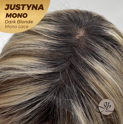 JBEXTENSION JUSTYNA MONO Monofilament Handmade Wig 6X5 Full Monofilament Hand Tied Top Wig 13 Inches Dark Blonde Mono Lace Wig with Anti-slip Silicone Strips Glueless Wig JUSTYNA MONO - DARK BLONDE【BENDY EAR TABS】