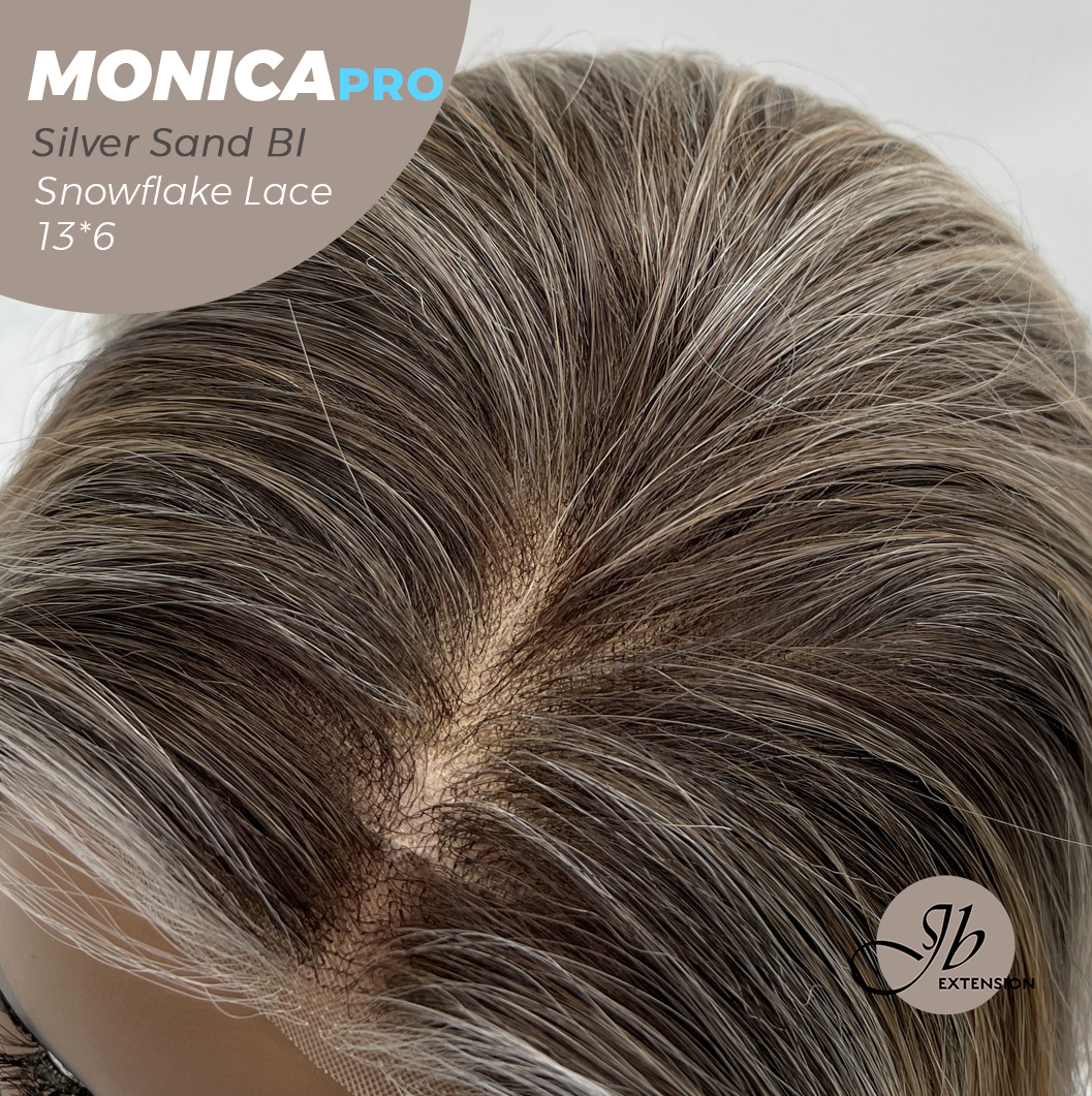 [PRE-ORDER] JBEXTENSION 16 Inches Silver Sand Blonde Pre-Cut 13X6 Free Part Snowflake Lace Frontlace Glueless Wig MONICA PRO - SILVER SAND BLONDE【BENDY EAR TABS】