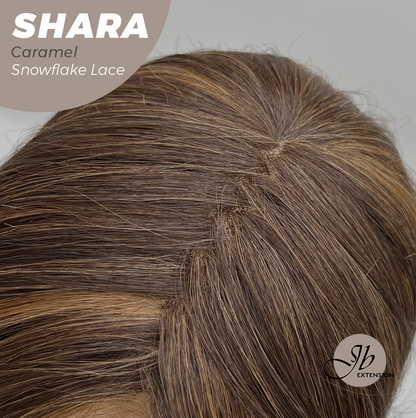 JBEXTENSION 17 Inches Curly Caramel Pre-Cut Arc Snowflake Lace Frontlace Glueless Wig SHARA CARAMEL【BENDY EAR TABS】