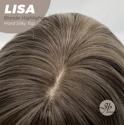 JBEXTENSION 26 Inches Scalpiana Long Curly Blonde Highlight 3.5X4 Hard Silky Top Natural Scalp Effect Wig with Bangs LISA BLONDE HIGHLIGHT