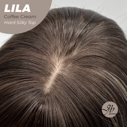 JBEXTENSION 20 Inches Scalpiana Coffee Cream Wolf Cut 3.5X4 Hard Silky Top Natural Scalp Effect Wig With Bangs LILA COFFEE CREAM