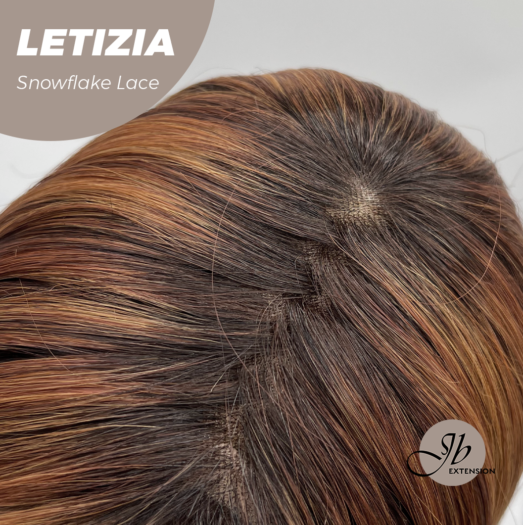 JBEXTENSION 16 Inches Copper with Dark Root Pre-Cut Arc Snowflake Lace Frontlace Glueless Wig LETIZIA【BENDY EAR TABS】