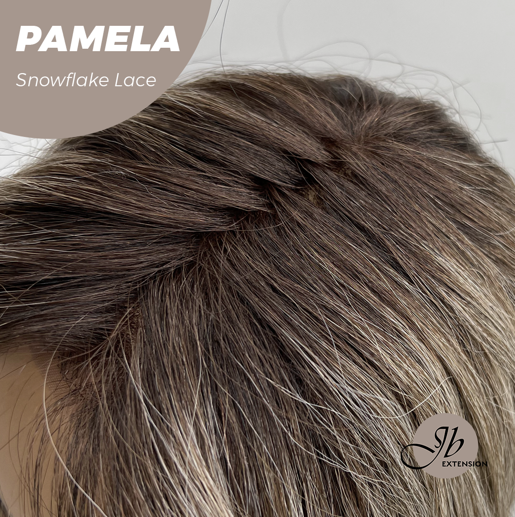 JBEXTENSION 18 Inches Curly Smog Ash Grey Pre-Cut Side Part Snowflake Lace Frontlace Black Sapphire Glueless Wig PAMELA - BLACK SAPPHIRE【BENDY EAR TABS】