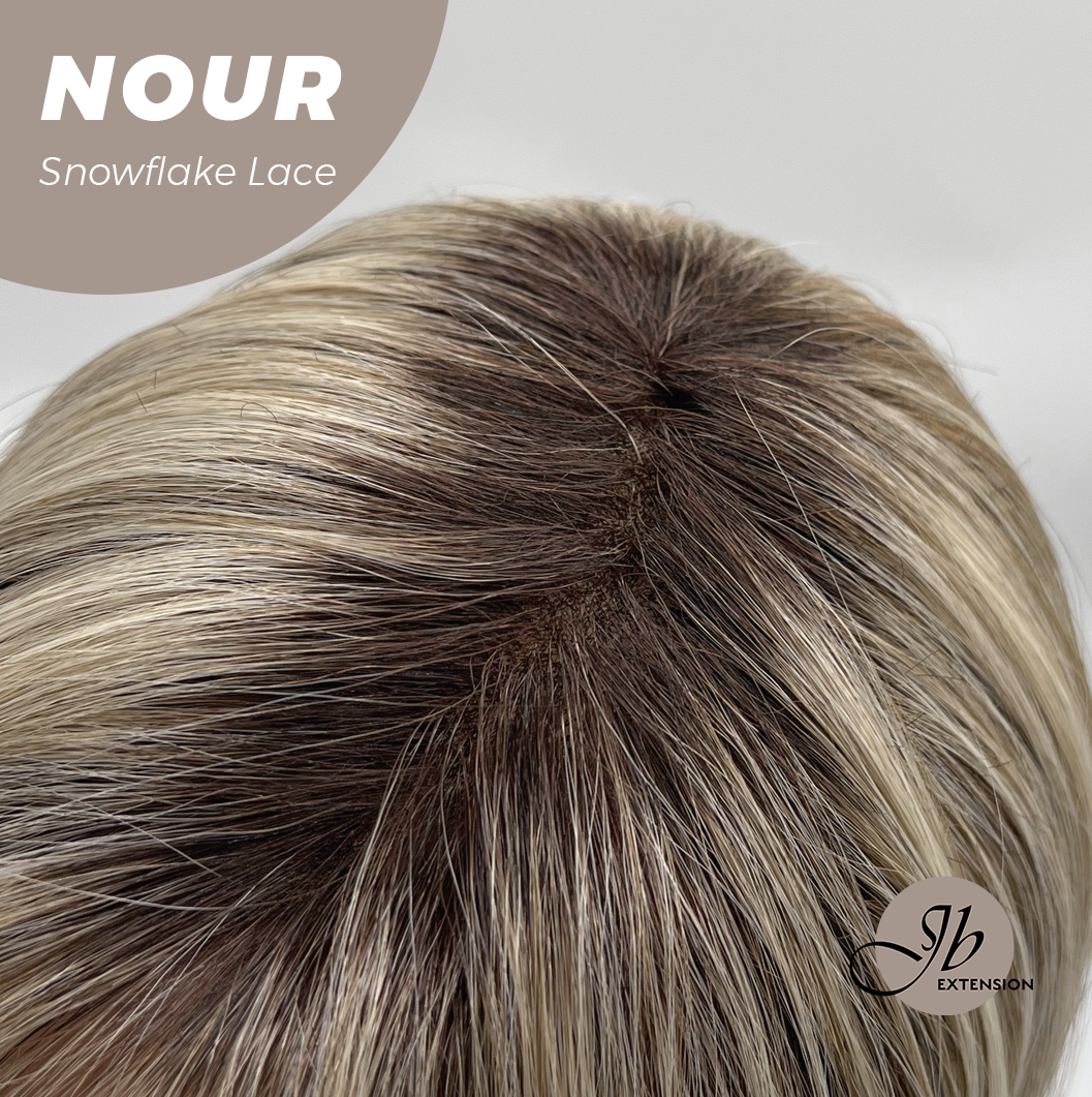 JBEXTENSION 11 Inches Mix Blonde Curly Pre-Cut Arc Snowflake Lace Frontlace Glueless Wig NOUR【BENDY EAR TABS】