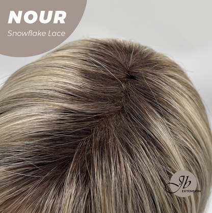 JBEXTENSION 11 Inches Mix Blonde Curly Pre-Cut Arc Snowflake Lace Frontlace Glueless Wig NOUR【BENDY EAR TABS】