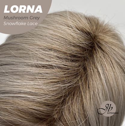 [FINAL SALE] JBEXTENSION 18 Inches Mushroom Grey Curly Pre-Cut Snowflake Lace Frontlace Glueless Wig LORNA MUSHROOM GREY【PERMATEASE】【BENDY EAR TABS】- M/L