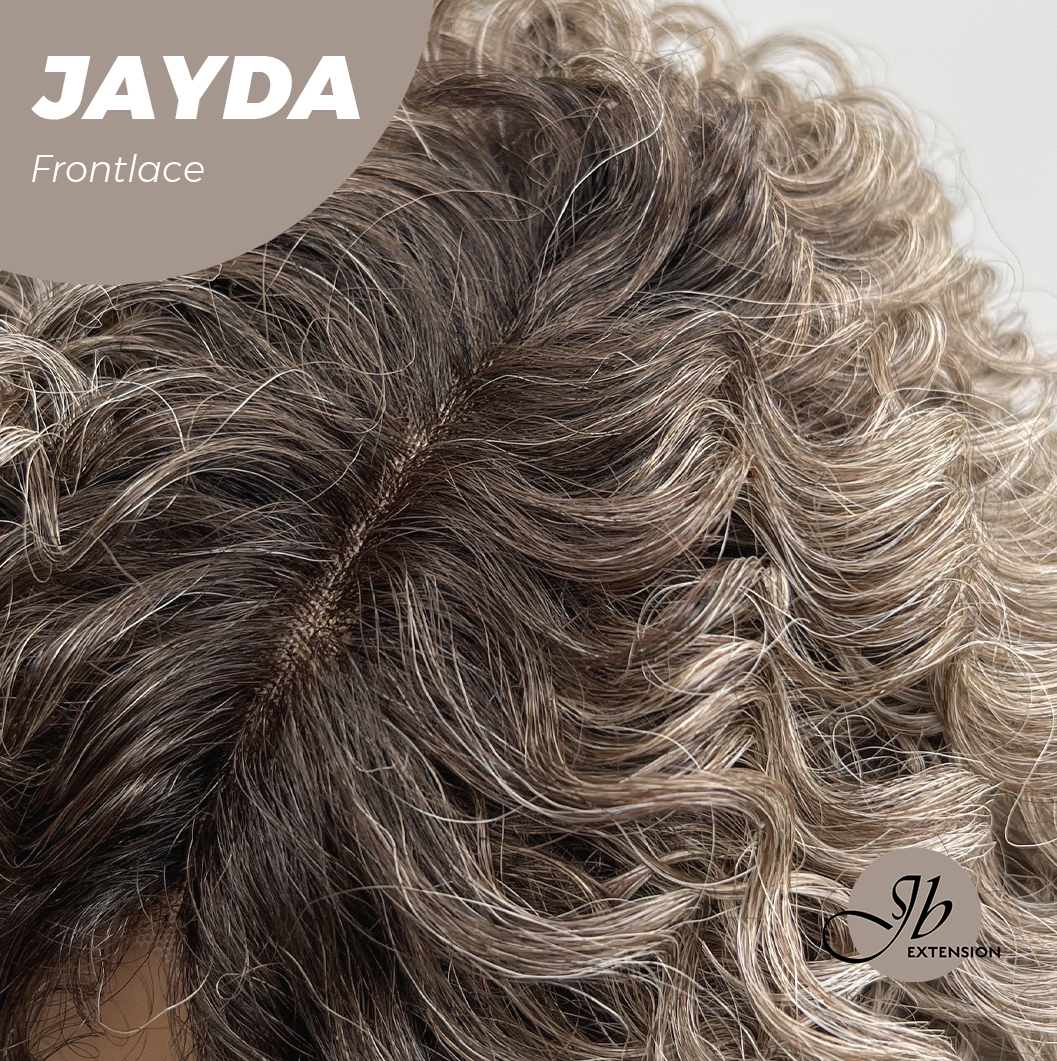 JBEXTENSION 12 Inches Deep Curly Ash Grey Pre-Cut Side Part Frontlace Glueless Black Sapphire Wig JAYDA【BENDY EAR TABS】