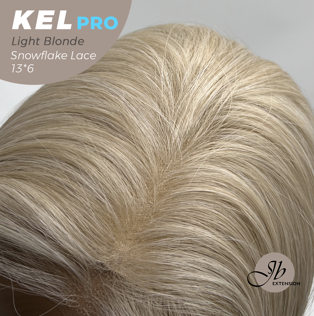 JBEXTENSION 22 Inches Light Blonde Pre-Cut 13X6 Free Part Snowflake Lace Frontlace Glueless Wig KEL PRO - LIGHT BLONDE【BENDY EAR TABS】