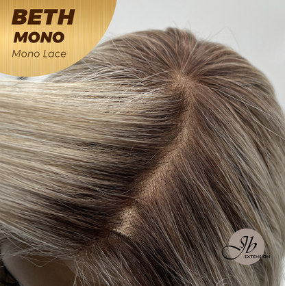 JBEXTENSION BETH MONO Monofilament Handmade Wig 6X5 Full Monofilament Hand Tied Top Wig 17 Inches Cream Grey Mono Lace Wig with Anti-slip Silicone Strips Glueless Wig BETH MONO【BENDY EAR TABS】