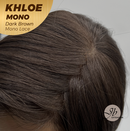 JBEXTENSION KHLOE MONO Monofilament Handmade Wig 6X5 Full Monofilament Hand Tied Top Wig 12 Inches Bob Cut Dark Brown Mono Lace Handmade Futura Fiber Wig With Anti-slip Silicone Strips Glueless Wig KHLOE MONO DARK BROWN【BENDY EAR TABS】