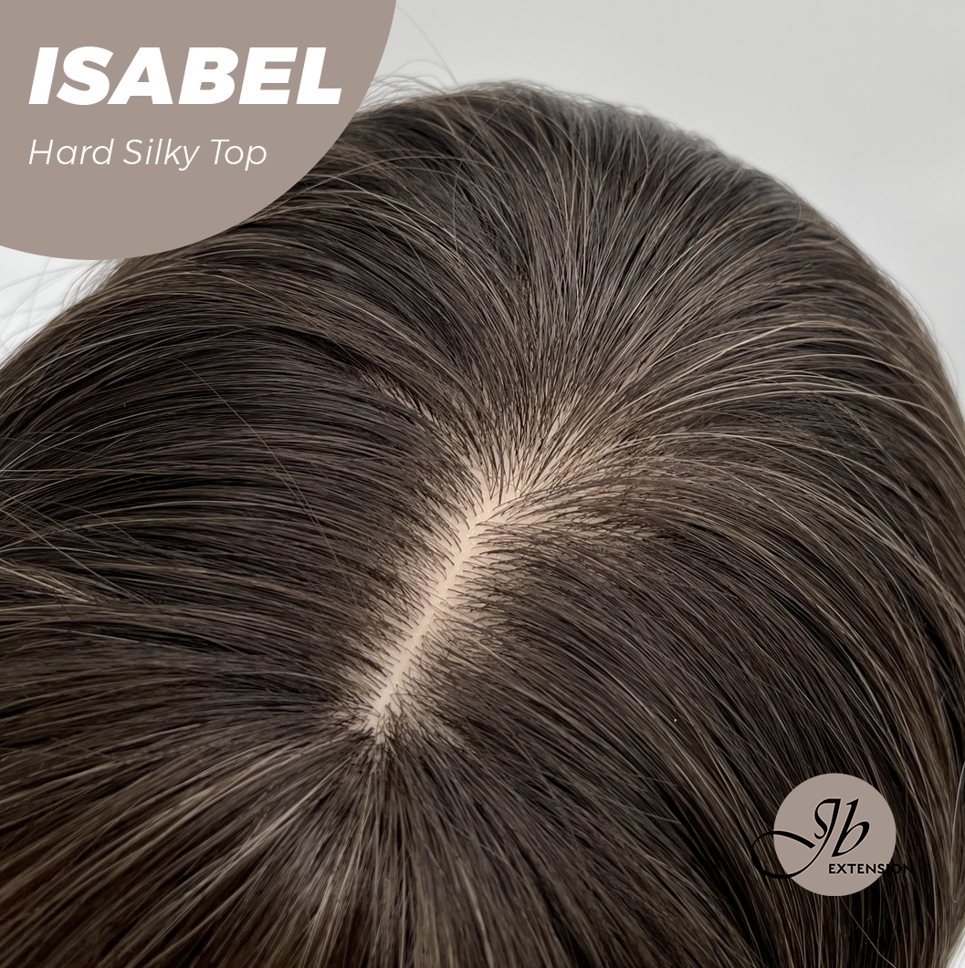 JBEXTENSION 22 Inches Scalpiana Straight Dark Brown with Blonde Highlight 3.5X4 Hard Silky Top Natural Scalp Effect Wig ISABEL SILKY TOP