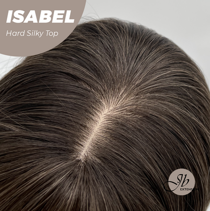 JBEXTENSION 22 Inches Scalpiana Straight Dark Brown with Blonde Highlight 3.5X4 Hard Silky Top Natural Scalp Effect Wig ISABEL SILKY TOP