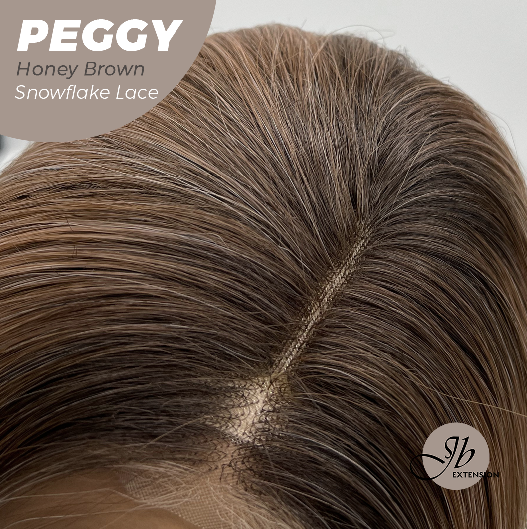 JBEXTENSION 19 Inches Long Straight Honey Brown Pre-Cut Side Part Snowflake Lace Frontlace Glueless Wig PEGGY HONEY BROWN【BENDY EAR TABS】