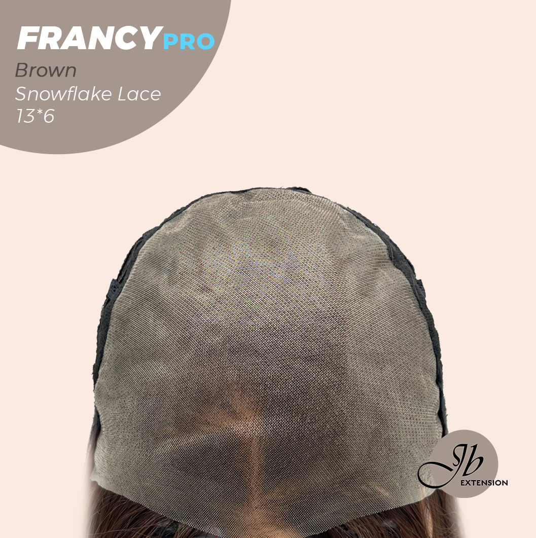 JBEXTENSION 24 Inches Long Wave Brown Pre-Cut 13X6 Free Part Snowflake Lace Frontlace Glueless Wig FRANCY PRO - BROWN【BENDY EAR TABS】
