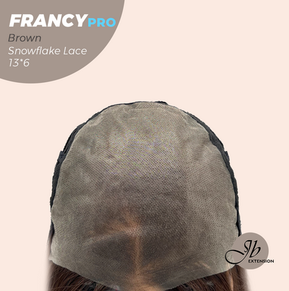 JBEXTENSION 24 Inches Long Wave Brown Pre-Cut 13X6 Free Part Snowflake Lace Frontlace Glueless Wig FRANCY PRO - BROWN【BENDY EAR TABS】