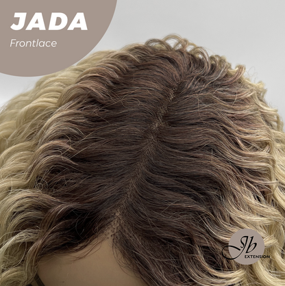 JBEXTENSION 18 Inches Deep Curly Blonde Pre-Cut Side Part Frontlace Glueless Black Sapphire Wig JADA【BENDY EAR TABS】
