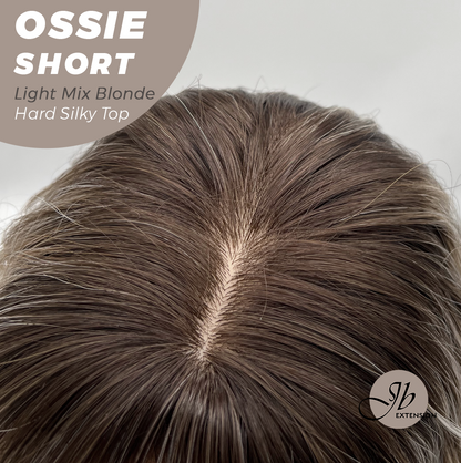 JBEXTENSION 14 Inches Scalpiana Wave Light Mix Blonde 3.5X4 Hard Silky Top Natural Scalp Effect Wig with Bangs OSSIE SHORT - LIGHT MIX BLONDE