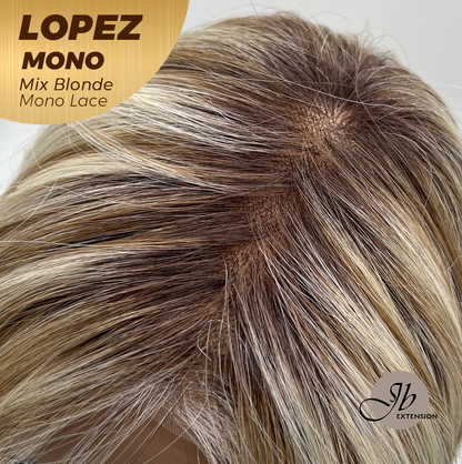 JBEXTENSION LOPEZ MONO Full Monofilament Handmade Full Lace Full Hand Tied Wig 18 Inches Mix Blonde Mono Lace Handmade Futura Fiber Wig with Anti-slip Silicone Strips Glueless Wig LOPEZ MONO - MIX BLONDE【BENDY EAR TABS】