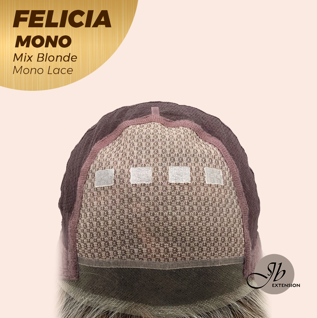 JBEXTENSION FELICIA MONO Full Monofilament Handmade Full Lace Full Hand Tied Wig 11 Inches Mix Blonde Mono Lace Handmade Futura Fiber Wig with Anti-slip Silicone Strips Glueless Wig FELICIA MONO - MIX BLONDE【BENDY EAR TABS】