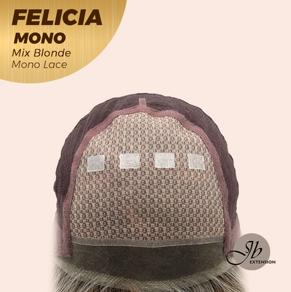 JBEXTENSION FELICIA MONO Full Monofilament Handmade Full Lace Full Hand Tied Wig 11 Inches Mix Blonde Mono Lace Handmade Futura Fiber Wig with Anti-slip Silicone Strips Glueless Wig FELICIA MONO - MIX BLONDE【BENDY EAR TABS】
