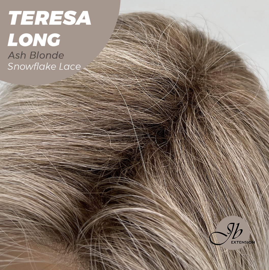 JBEXTENSION 22 Inches Long Ash Blonde Pre-Cut Snowflake Lace Frontlace Glueless Wig TERESA LONG ASH BLONDE【PERMATEASE】【BENDY EAR TABS】- M/L