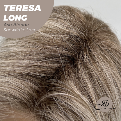 JBEXTENSION 22 Inches Long Ash Blonde Pre-Cut Snowflake Lace Frontlace Glueless Wig TERESA LONG ASH BLONDE【PERMATEASE】【BENDY EAR TABS】- M/L