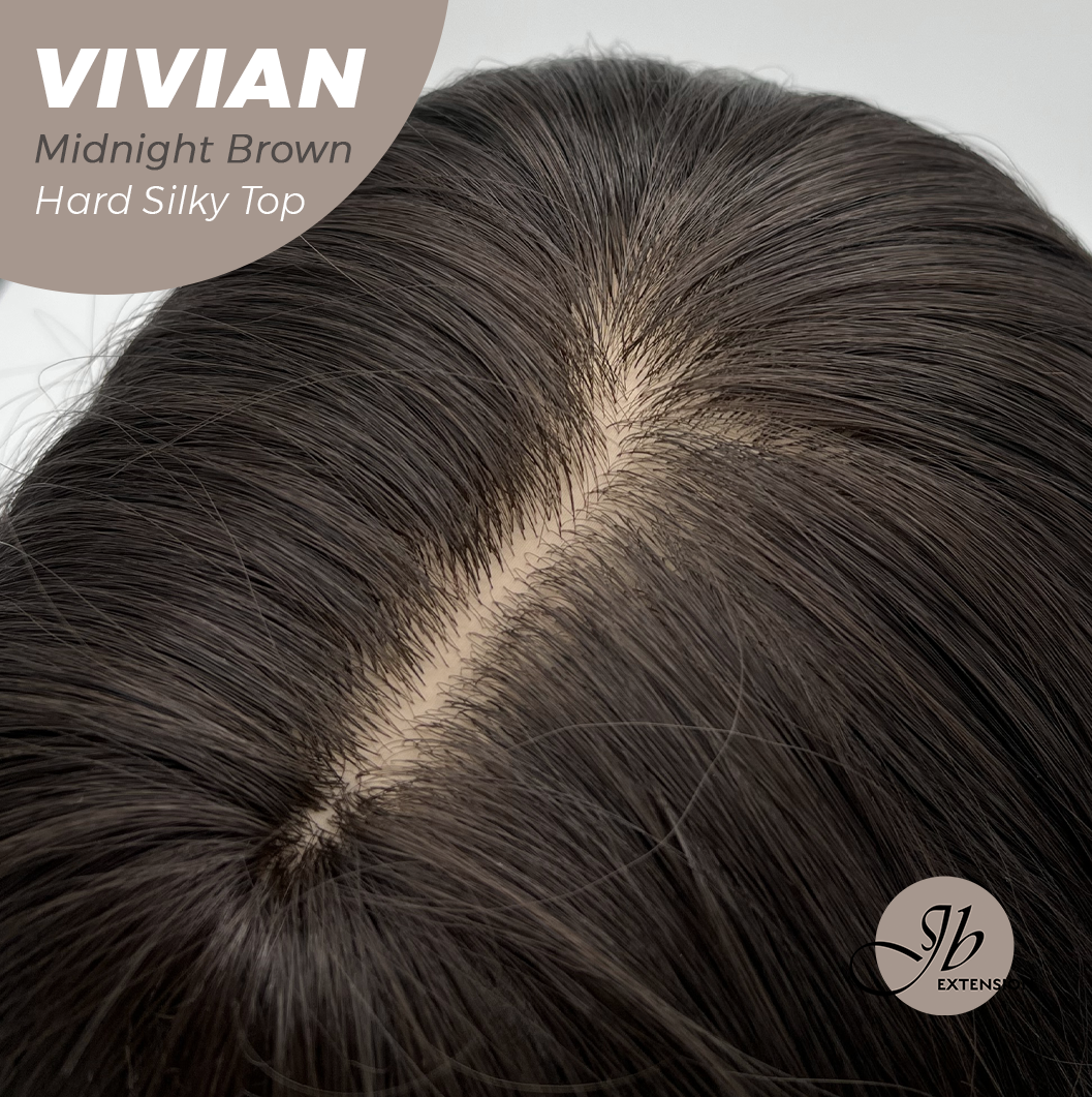 JBEXTENSION 24 Inches Scalpiana Midnight Brown(Black/Brown) Wave 3.5X4 Hard Silky Top Natural Scalp Effect Wig VIVIAN MIDNIGHT BROWN
