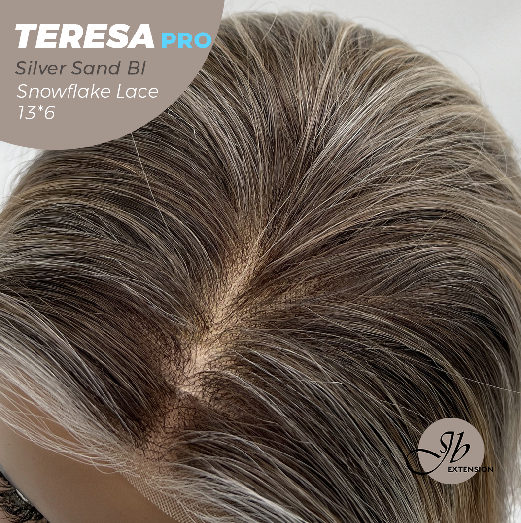 JBEXTENSION 18 Inches Silver Sand Blonde Pre-Cut 13X6 Free Part Snowflake Lace Frontlace Glueless Wig TERESA PRO - SILVER SAND BLONDE【BENDY EAR TABS】