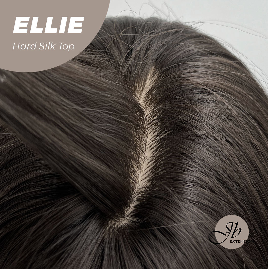 JBEXTENSION 26 Inches Scalpiana Tea Black Darkest Brown Wolf Cut 3.5X4 Hard Silky Top Natural Scalp Effect Wig With Bangs ELLIE SILK TOP