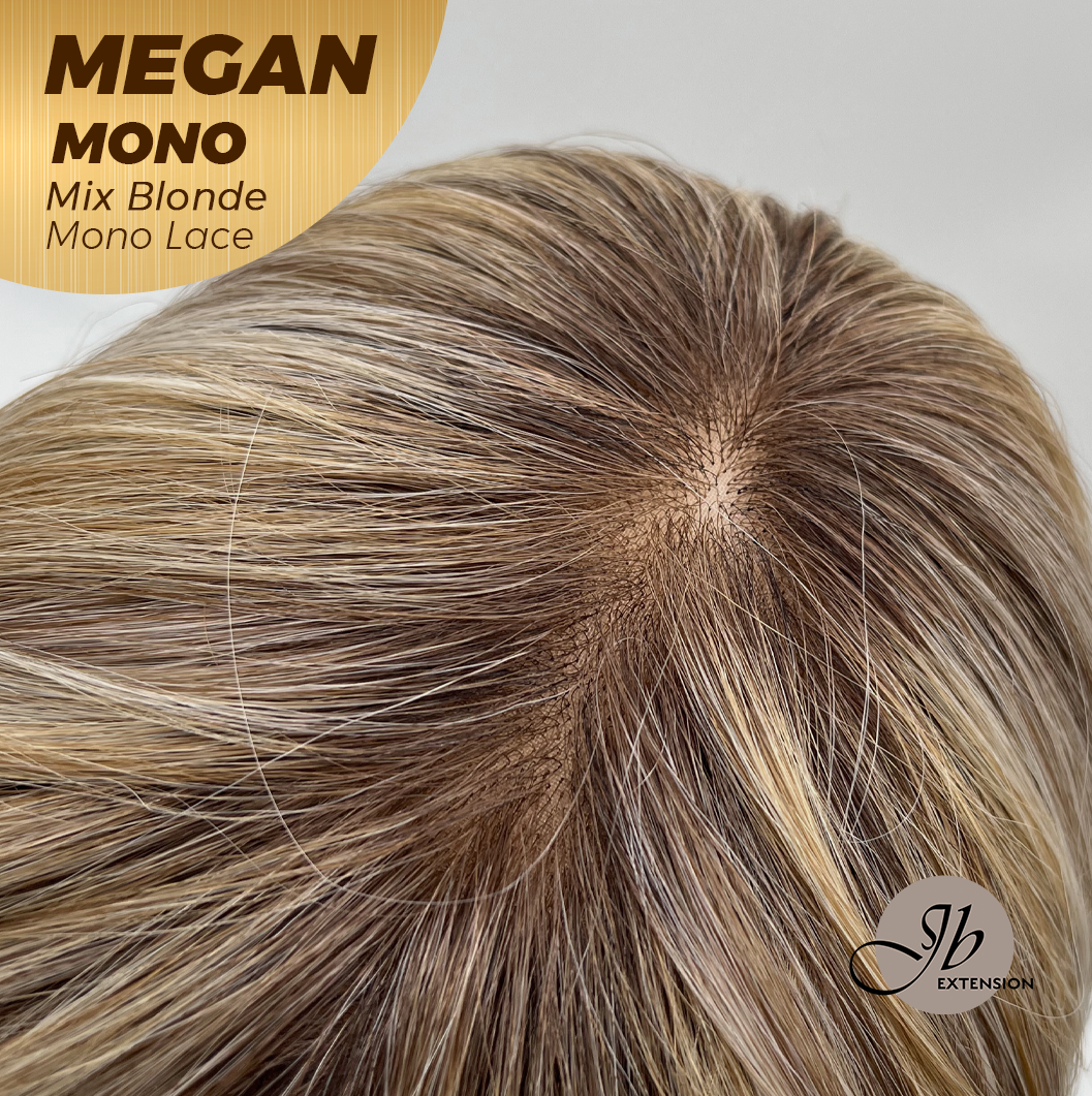 JBEXTENSION MEGAN MONO Full Monofilament Handmade Full Lace Full Hand Tied Wig 13 Inches Mix Blonde Mono Lace Handmade Futura Fiber Wig with Anti-slip Silicone Strips Glueless Wig MEGAN MONO - MIX BLONDE【BENDY EAR TABS】